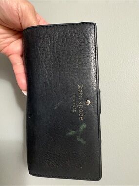 kate spade black leather continental wallet with gold logo
